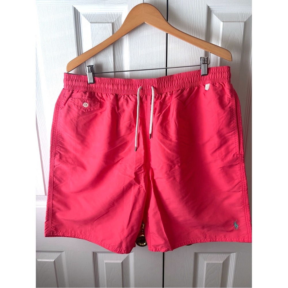POLO RALPH LAUREN Salmon Pink Nylon Mesh Lined Classic Swim Trunks 1XB